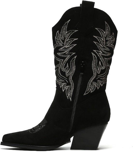 SmileFavorites® Cowboylaarzen Dames Zwart Suedine Maat 36