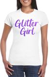Bellatio Decorations Verkleed T-shirt voor dames - glitter girl - wit - glitter and glamour - carnaval/themafeest XXL