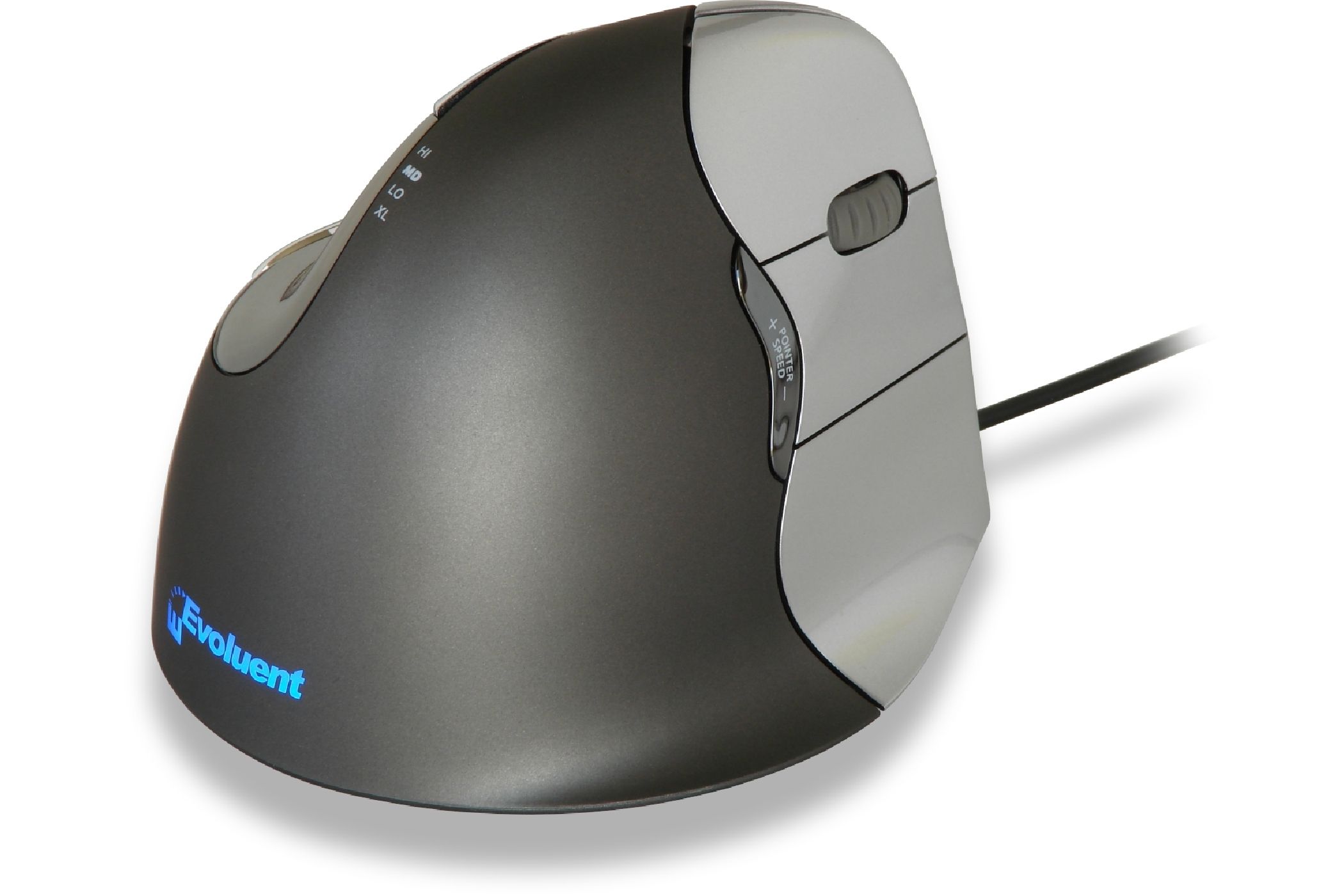 BakkerElkhuizen Evoluent4 Ergonomic Vertical Mouse - Wired - Right-Handed - Black/Grey/Silver