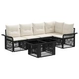 vidaXL Tuinbank Set 6 st Zwart en Crème Wit poly rattan