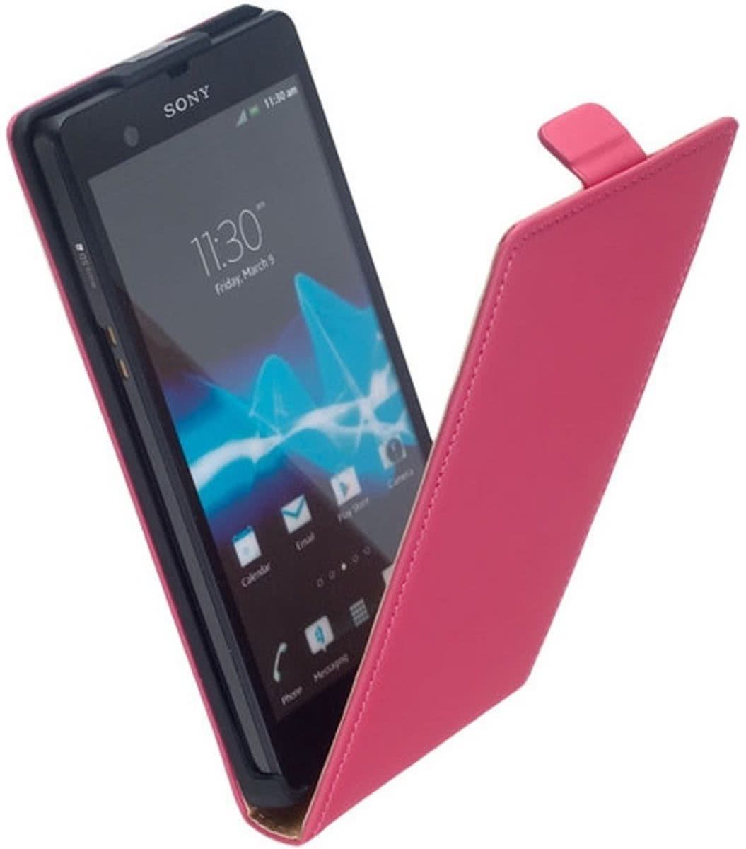 HC Case LELYCASE Premium Flip Case Lederen Cover Bescherm Hoesje Sony Xperia Z Pink Gratis Verzending Snelle levering 14 Dagen Bedenktijd