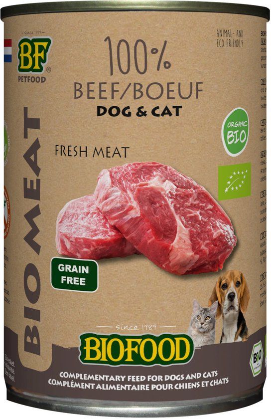 Biofood Organic - Biologisch Hondenvoer Natvoer - 100% Verse Rund - 400 gr