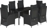 vidaXL 7-delige tuinset met kussens, zwart, van polyrotan