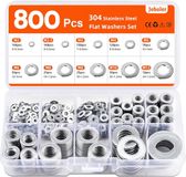 Famanu – Platte sluitringen assortiment 800 stuks A2 roestvrij staal M2 tot M12 9 maten