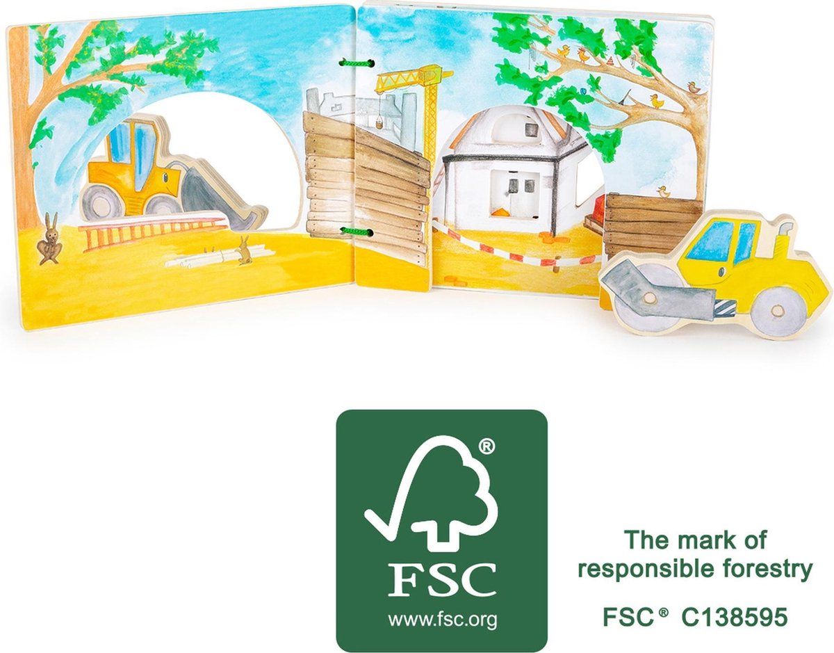 Legler Small Foot - Picture Book Construction Site - Interactive - Wooden Book - FSC®