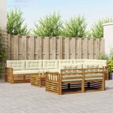 vidaXL - Hoek loungeset - 8 zitplaatsen - Natuurlijk en crème - Acacia hout