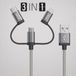 Grixx 3-in-1 oplaadkabel - USB-C / Lightning / Micro USB - MFI-gecertificeerd - Gevlochten - 1 meter - Grijs