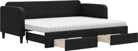 vidaXL Slaapbank met onderschuifbed en lades 80x200 cm stof zwart