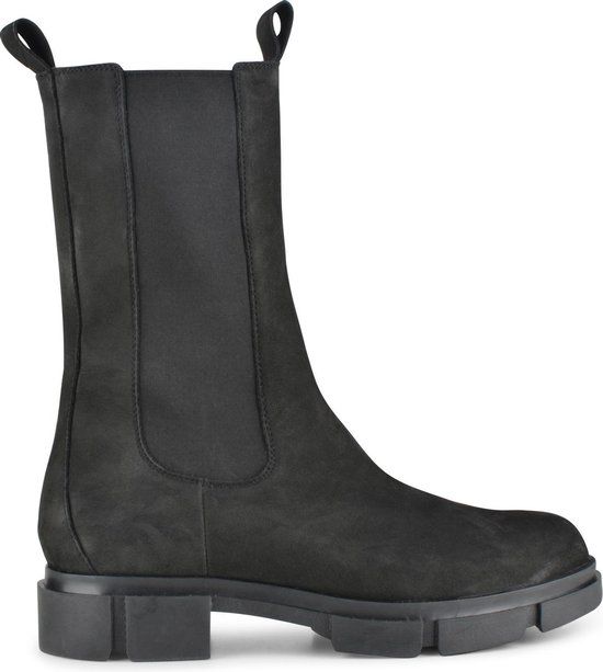 PS Poelman Lynn Chelsea Enkellaarzen Dames Zwart Nubuck Leer Maat 37