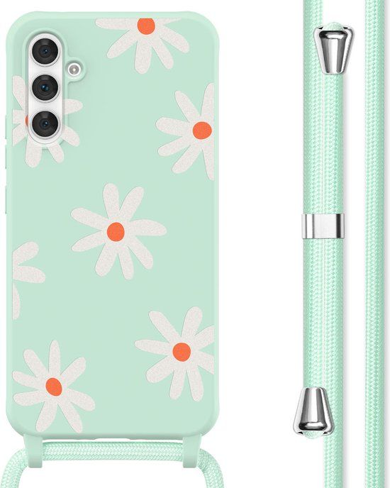 iMoshion Hoesje Samsung Galaxy A54 (5G) - Siliconen Design Hoesje met Koord - Green Flower Distance