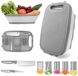 Unyqoos Multifonctionnelle planche à découper de cuisine 9-en-1 avec coupe-légumes remplaçables et panier de vidange pliable