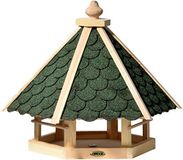 dobar 98521FSCe Groot vogelvoederhuis, 6-hoekig, vogelhuis met bitumen dakshingles, massief houten vogelvoederstation, traditioneel vogelhuis, 45 x 51 x 41 cm, groen