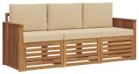 vidaXL - Sofa-Sets - 3 - st - Natuurlijk - en - Beige - Massief - Acacia - Hout