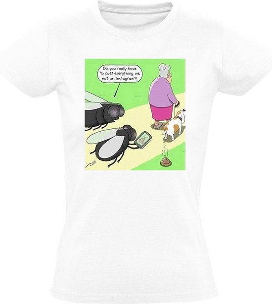 Sol's Vlieg maakt foto van eten Dames T-shirt - Wit - Katoen - Maat L