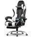 GTPLAYER Gamingstoel met massagefunctie, ergonomische bureaustoel met voetensteun, verstelbare hoofd- en lendensteun, in hoogte verstelbaar, wit leer