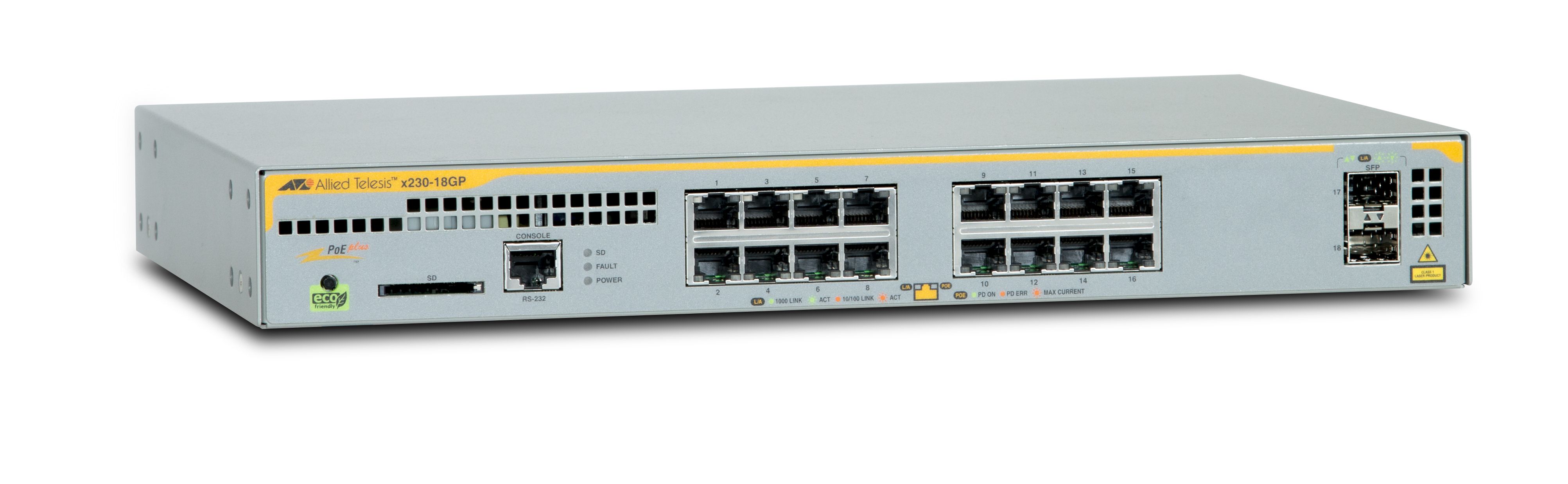 Allied Telesis AT-x230-18GP-50 Managed L2+ Gigabit Ethernet PoE Switch Grijs
