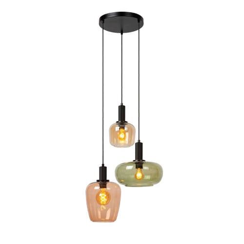 Lucide ILONA - Hanglamp - 3xE27 - Zwart - Met dimfunctie