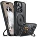 Miracase Telefoonhoes voor iPhone 15 Pro, ontwerp voor MagSafe, mat, telefoonhoes met ingebouwde 360° draaiende magnetische standaard, beschermhoes, case, 15 Pro, doorschijnend (zwart)