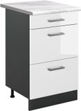 Vicco Keukenonderkast R-Line, Wit Hoogglans/Antraciet, 50 cm marmer werkblad