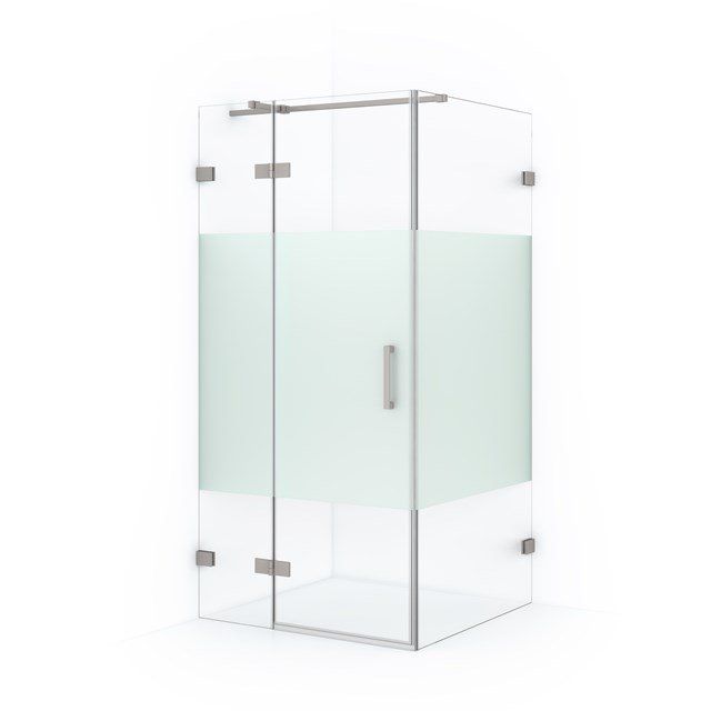 Maxaro Douchecabine Diamond 100x100cm 8mm Helder Veiligheidsglas met Matte Strook Geborsteld RVS