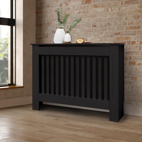 ecd-Germany Radiatorbekleding landelijke stijl zwart, 112x19x82 cm, gemaakt van MDF gelakt