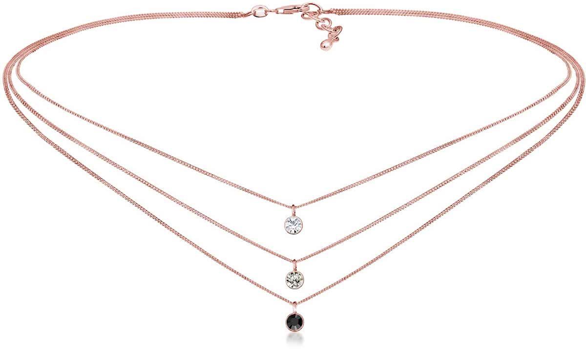 Elli Ketting Choker Layer Boho Swarovski Kristallen 925 Zilver Roos Verguld