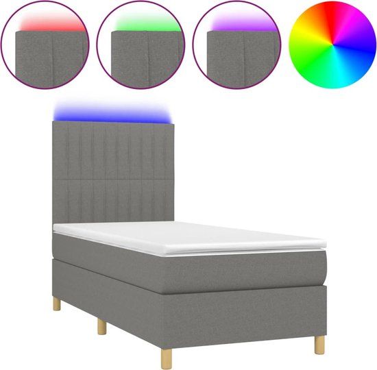 vidaXL Boxspring met matras en LED stof donkergrijs 80x200 cm