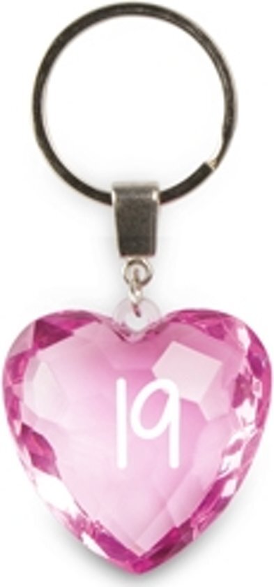 Miko Products sleutelhanger - 19 jaar - diamant hartvormig roze