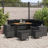 vidaXL Tuinbank Set 9-delig Zwart Polyrattan