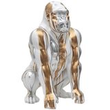 HOME DECO FACTORY, HD0214, White Gorilla Statue with Gold and Silver Flowing, Unique Decorative Object, Durable Resin, Height 45 cm, Silver and White Color