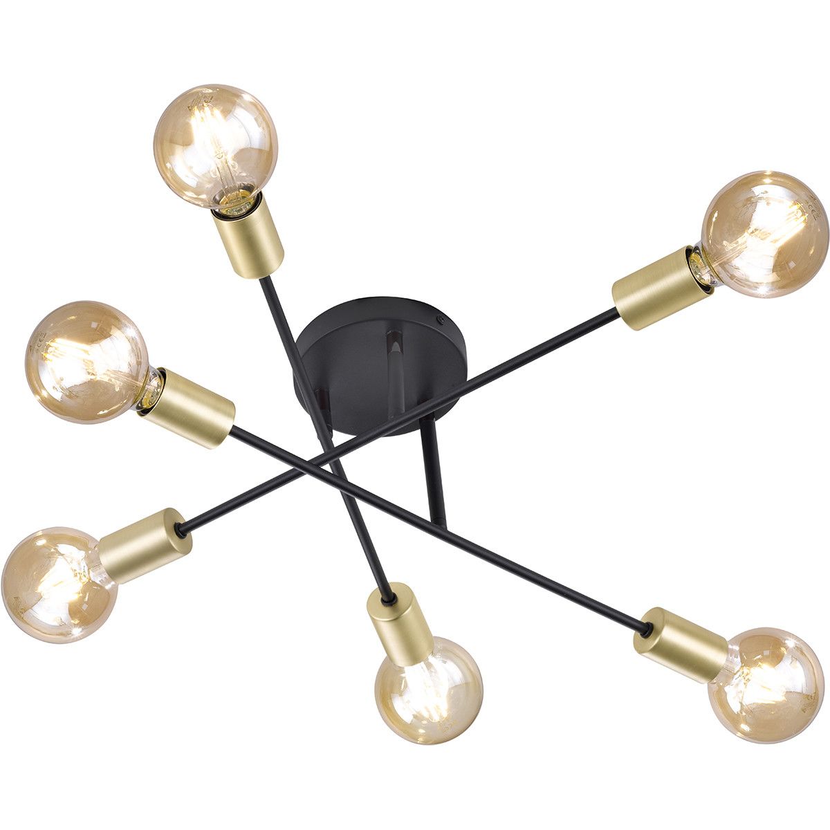 BES LED Trion Ross Plafondlamp - 6-lichts - E27 - Rond - Zwart Aluminium