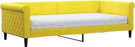 vidaXL Slaapbank met matras 90x200 cm fluweel geel