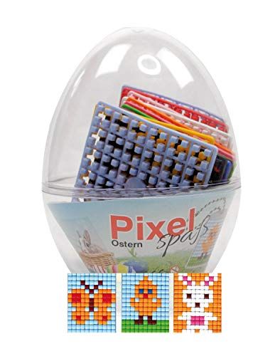 Pracht Creatives Hobby Pixel P90064-12501 Leuke cadeauset in ei, geweldig paascadeau voor kinderen, met 3 vlinder, kuiken en konijntje