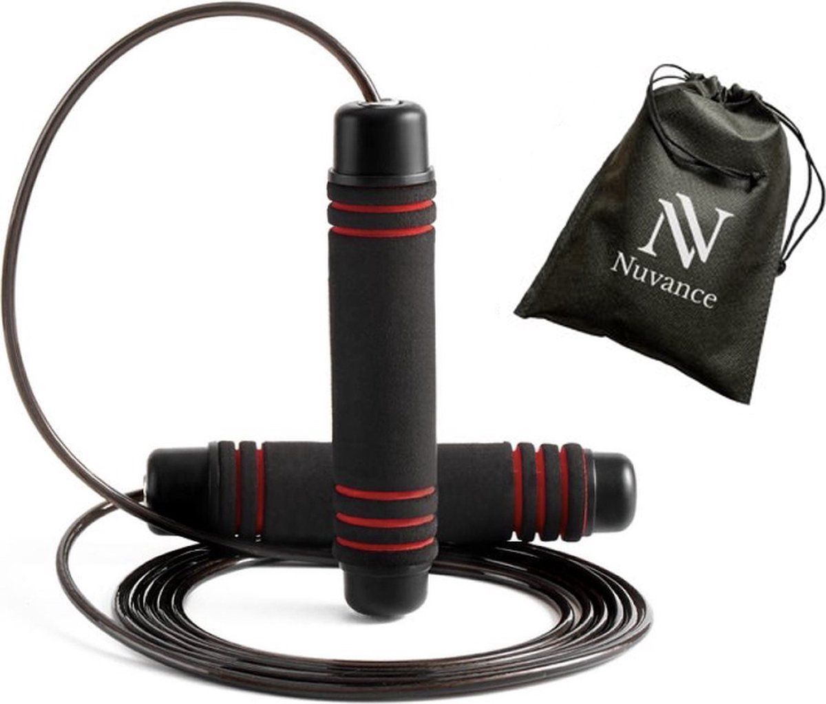 Nuvance - Professioneel Sport Springtouw - Verstelbaar - Zwart/Rood