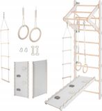 MAMOI Kindergymnastiekrek (210 cm), Wandrek voor training, Touwladder voor kinderen, Houten speeltoestel voor thuisgebruik, Gymnastiekringen, 100% ECO