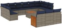vidaXL 16-delige loungeset voor buiten, met kussens, grijs, kunststof vlechtwerk