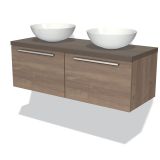 Maxaro Badkamermeubel voor Waskom 120cm Modulo Plato Middenbruin Eiken 2 Lades Vlak Donkerbruin Eiken Blad