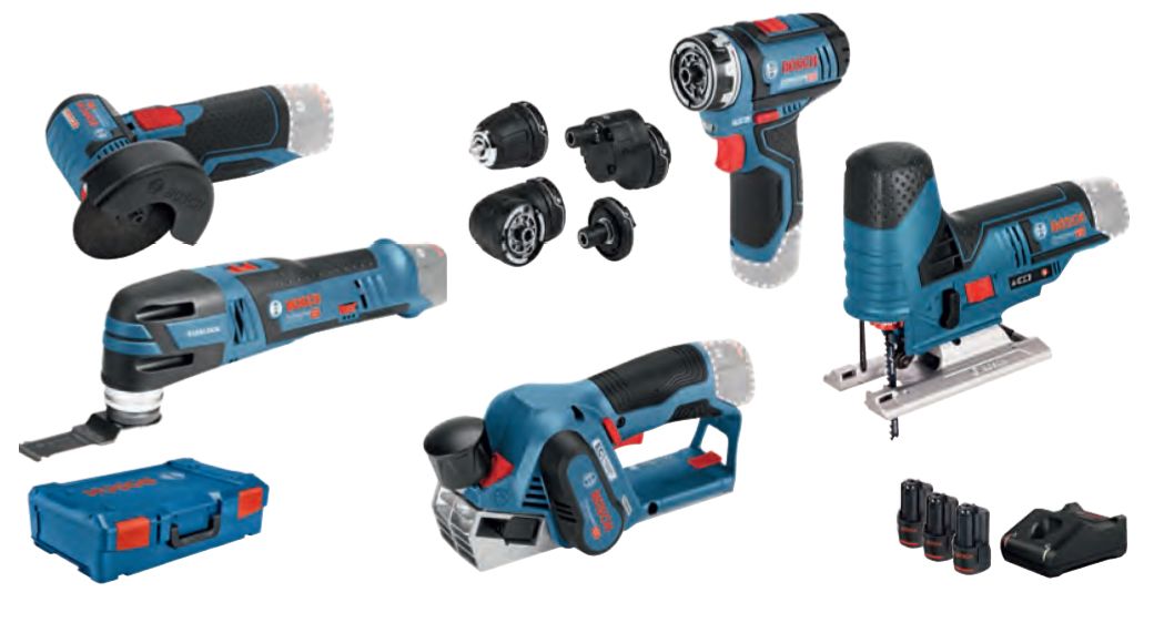 Bosch Professional 12V 5-delige Accu Combiset - GSR + GHO + GWS + GST + GOP - Incl. 3x Accu's, Oplader & XL-Boxx