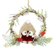 Versierde Rotan Krans met Uil en Kerstdecoratie