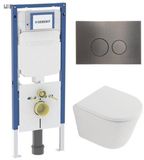 Geberit QeramiQ Dely Toiletset - 36.3x51.7cm - Diepspoel - Rimless - Geberit UP720 Inbouwreservoir - Softclose Toilet Zitting - 35mm - Gunmetal Bedieningsplaat - Ronde Knoppen - Mat Wit