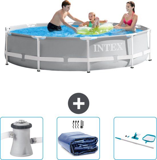Intex Prism Frame Zwembad - Rond - 305 x 76 cm - Grijs - Compleet met accessoires