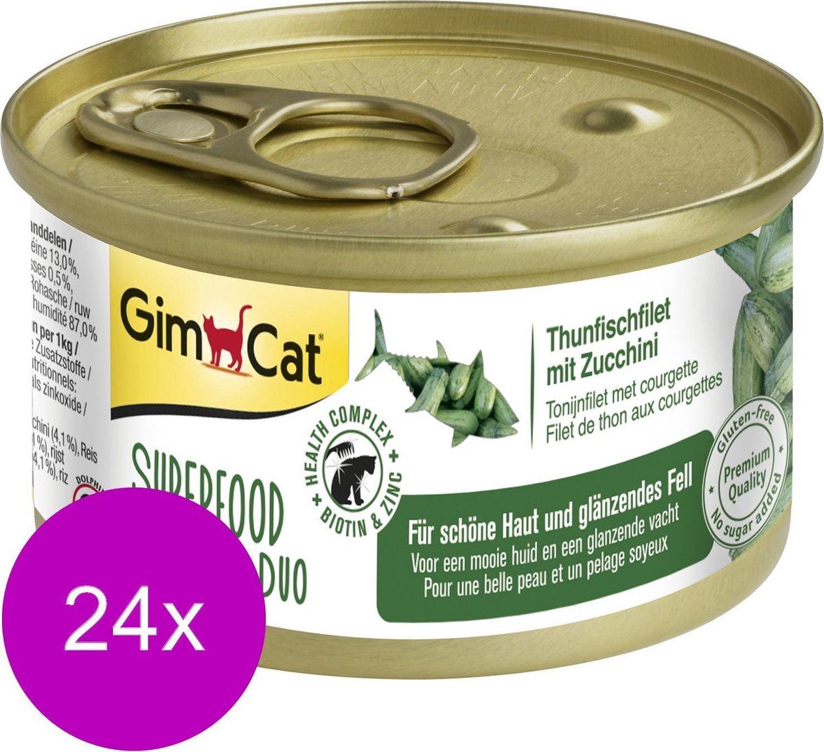 GimCat Superfood Shinycat Duo 70 g - Kattenvoer - 24 x Tonijnfilet&Courgette