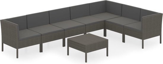 vidaXL 8-delige Loungeset met kussens poly rattan grijs