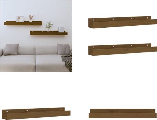 vidaXL Wandschappen 2 stuks 80x12x9 cm massief grenenhout honingbruin