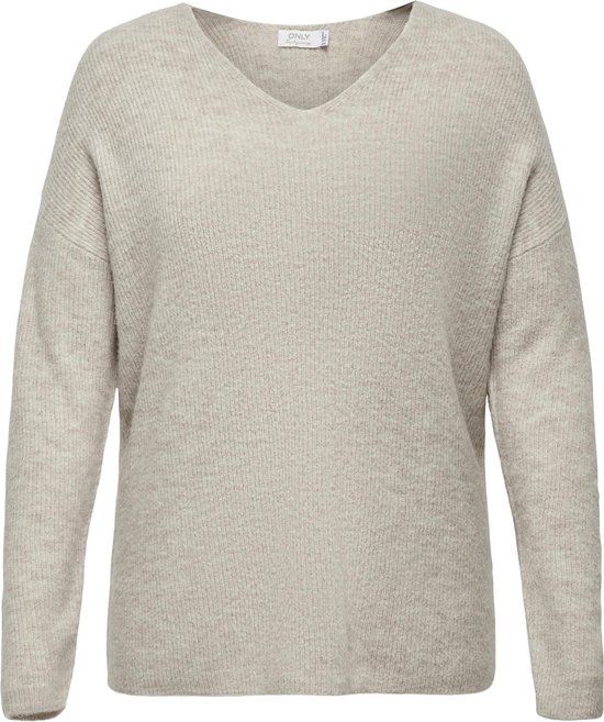 ONLY CARMAKOMA CARCAMILLA V-Neck L/S Pullover Knit Noos Women's Sweater - Size XL - Pumice Stone;Melange