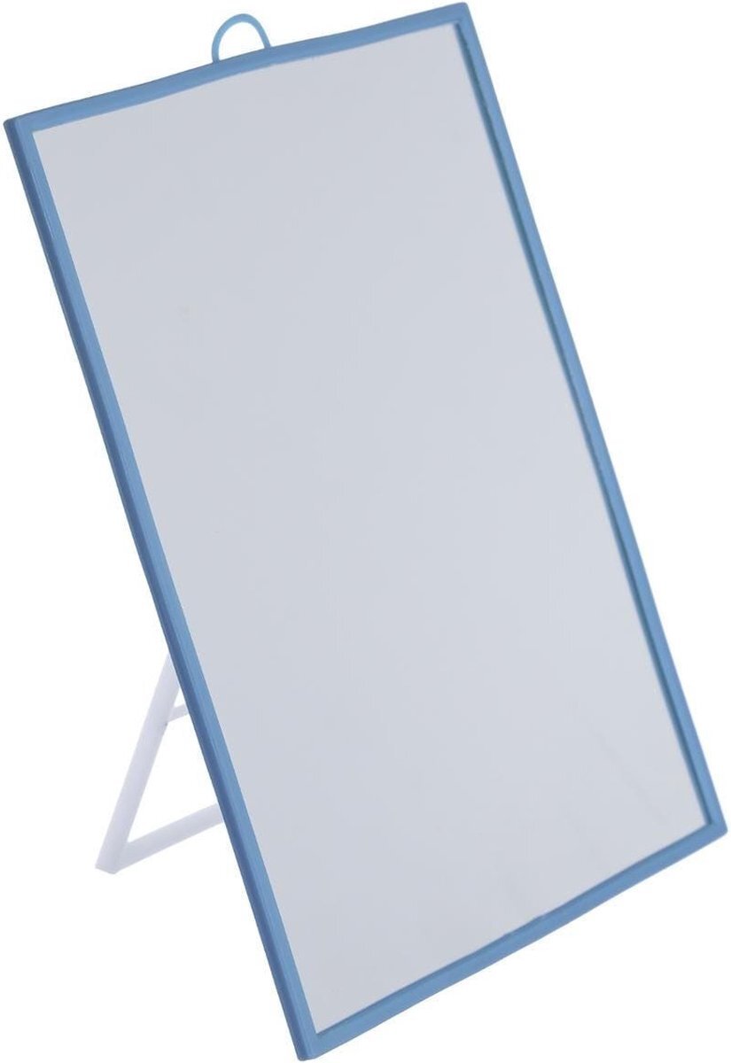 5five Basic make-up spiegel/scheerspiegel op standaard kunststof 20 x 30 cm blauw - Badkamer/kaptafel opmaakspiegels