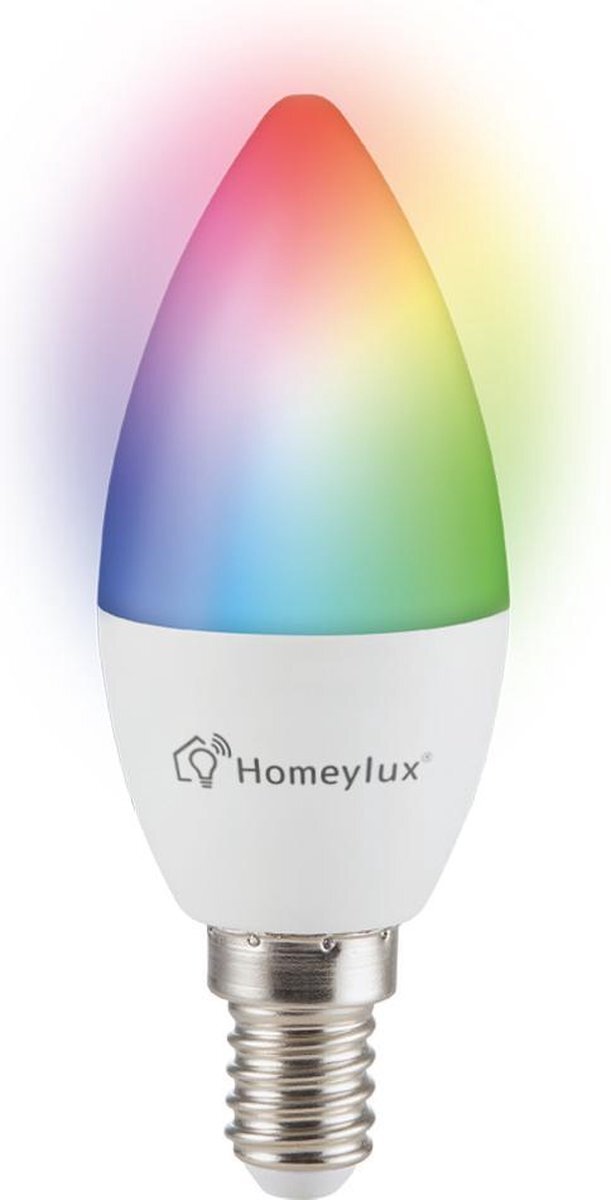 Homeylux - E14 smart lamp - LED - Besturing via app - WiFi - Bluetooth - Dimbaar - Slimme verlichting - C37 - 5.5 Watt - 470 lumen - 230V - 2700-6000K - RGBWW - 16.5 miljoen kleuren - Kleine fitting - Compatibel met Google home en Amazon Alexa