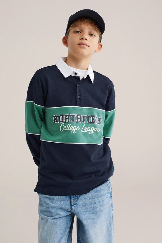 WE Fashion Jongens polo met print - Navy blue - Maat 134/140