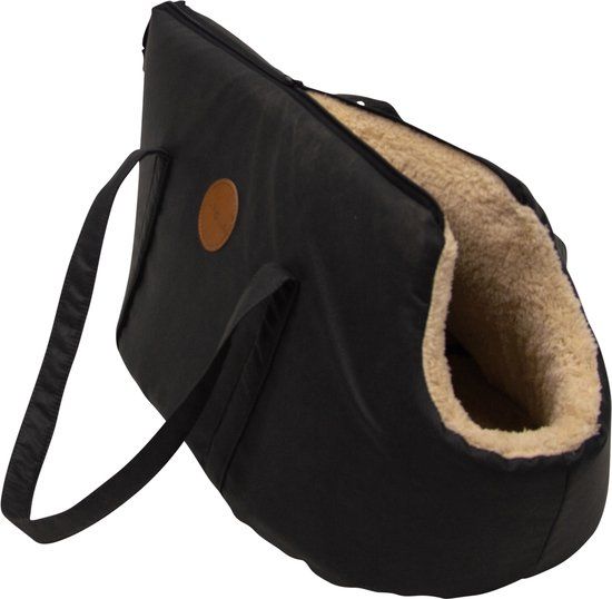 Jack & Vanilla Jack and Vanilla - Timeless Classy Hondendraagtas - Zwart - Kunstleer/Pluche - 55x30x18 cm