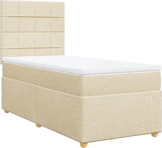 vidaXL Boxspring met matras stof crèmekleurig 90x200 cm